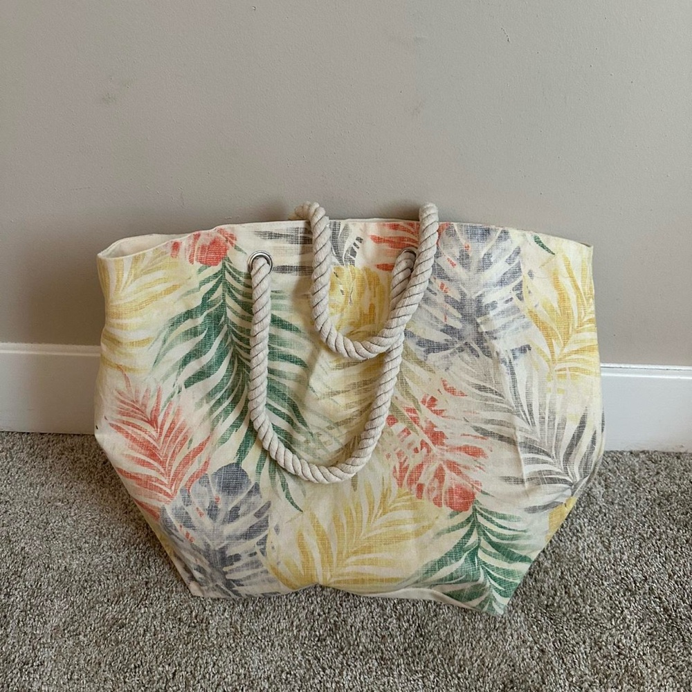 Tropical Leaf Tote with Rope Handles